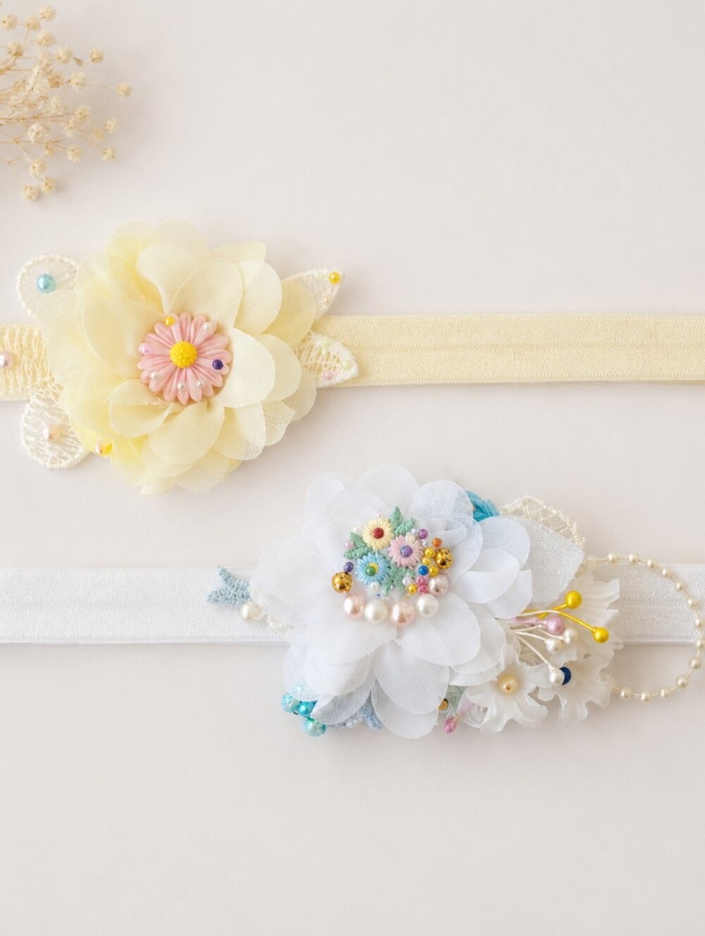 Floral Baby Headband- Cream and White (2)🎀
